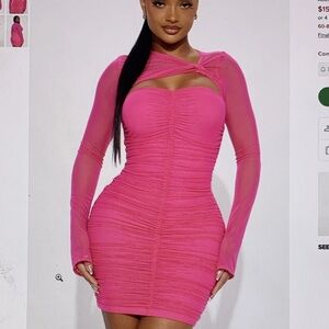 Fashion Nova Hot Pink Long Sleeve Dress